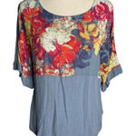 Diane Gilman DG2  Dolman Sleeve T Shirt Blouse XS Blue Floral Short Sleeve HSN Photo 0