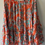 Crown & Ivy  L Orange Blue Floral Top Ruffle Bell Sleeve Scoop Neck Tie Boho Photo 0