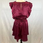 Sage Sadie &  wine burgundy smocked satin printed ruffle dress size large Photo 3