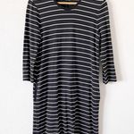 Marine layer  Gemma Stripe Shirt Dress in Black & Taupe Photo 2