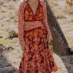 Free People  Tilda Wrap Dress in Firebrick Floral Maxi Flowy Bell Sleeve Medium Photo 0