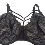 Cacique Black Metallic Gothic Lace Unlined Balconette Bra Strappy Detail 44DDD Photo 2