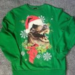 Fifth Sun Women's SZ M emerald green Ugly Christmas Festive T Rex Santa Sweatshirt pullover Photo 0
