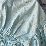 Ganni NWT Shirred Floral Organic Cotton Blend Poplin Blouse Puff Sleeve Blue Photo 6