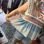 Pilcro  Embroidered Babydoll Top V-Neck Blue Motif Photo 3