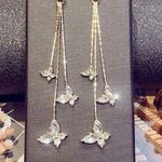 Gold Butterfly Crystal Long Tassel Dangle Drop Earrings for Women Photo 0