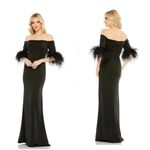 Mac Duggal NWT  11441 Feather Trim Off Shoulder Column Gown Black Sz 6 $498‎ Photo 4