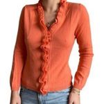 Garnet Hill 100% Cashmere orange Ruffle button Cardigan Sweater XS Extra Small Photo 0