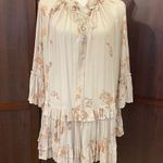Free People 🌴 Beige Brown Orange Floral Dress With Ruffled Bottom & Sleeve… Photo 0
