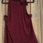 Banana Republic  Burgundy Black Polka Dot Jersey High Tie Neck Top Large Photo 0