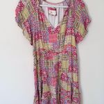 Anthropologie Robin Tiered Ruffle V-Neck Mini Dress Colorful Patchwork Print Photo 1