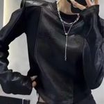 Faux Leather Pu Leather Mock Neck Crop Top Tee T Photo 0