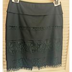 DKNY Black Wool Tiered Pencil Skirt Lace Overlay Size 10 Lined Cocktail Career Photo 4