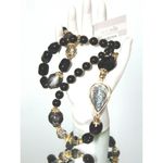 Nordstrom NEW Sara Bella Black Onyx Glass Bead NECKLACE 34" Adj Mother Of Pearl Photo 2