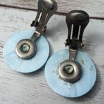 Vintage Clip On Earrings Sky Blue Circle Just Under 1" Photo 6