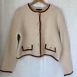 Ann Taylor faux suede trim sweater jacket beige size XL Photo 2