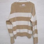 Pink Lily Women's Tan White Colorblock Stripe Chenille Sweater size medium Photo 0