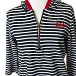 Tommy Hilfiger  Quarter Zip Navy White Striped Knit Hoodie Red Embroidery Medium Photo 1