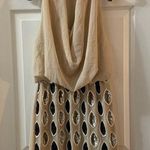 TFNC  London Tan Draped Neck Beaded Accent Sleeveless Dress S Photo 0