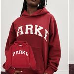 Parke Varsity Hoodie Sweatshirt Burgundy Red Spell Out Small/Medium Oversized Photo 1