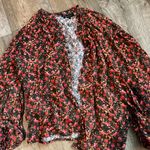 Something Navy  Blouse Button Up Shirt Long Sleeve Red Pink Floral Size Small Photo 0
