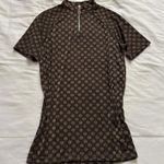 Vintage Brown tan polka knit jacquard dot quarter zip biker look top size large Photo 0