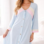 Vintage Sears Womens Pastel Blue Nylon Robe Size M 70s Housecoat Made In USA Size M Photo 0