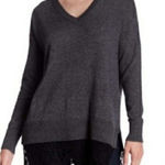 Topshop Gray V Neck Sweater with Lace Trim Elegant Tunic Top Woman's 4 Photo 0