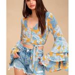 Etophe studios Womens  L Bell Sleeve Cropped Sheer Blouse Hippie Boho Festival Photo 1