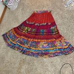 Vintage Lotus Tiered Ribbon Maxi Skirt Floral Boho Festival Peasant Patchwork Pink Size L Photo 10