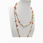 Tory Burch  Faux Pearl & Resin Evie Logo good orange Convertible  Necklace $258 Photo 2