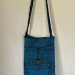 Blue Knit Crossbody Purse boho hippie festival bag elephant charm beads fringe Photo 1