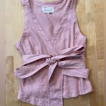 By Anthropologie Linen Blend Cropped Pink Wrap Vest Size XXS Photo 0