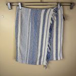 Halogen NWT Women Faux Wrap Skirt 4 Blue Ivory Textured Striped Fringe Office Photo 2