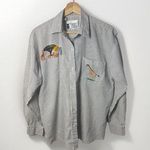 Infinity Fashions Shirt Womens Medium Safari Animals Zoo Embroidered Button Vtg Blue Photo 0