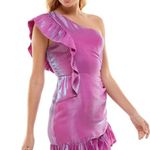 Purple Metallic One Shoulder Ruffle Dress Size M Photo 0