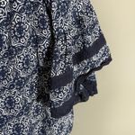 Solitaire Women's Blue Boho Print Peasant Top - Size Large - Tassel Crochet Lace Photo 2