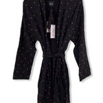 Revolve Plush Black Fleece Lined Robe Heart Print Size Small New Photo 1