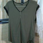 EXPRESS Olive Green Quarter Zip Blouse w/ Black Trim Accents Photo 0