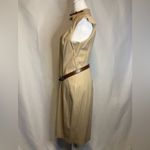 Cache Womens 14 Gold Buckle Embellishment Bodycon Sheath Dress Beige Tan Belt Photo 3
