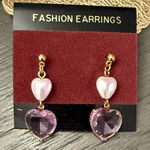 Gold and lavender Heart Drop Earrings NWT Photo 0