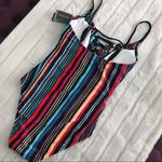Nautica  Slimming LaceUp Swimsuit Striped One Piece Size S NWT Photo 2