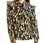 Gracia Women's Black Blouse with Allover Folk Art Print and Ruffle
Sleeves, M Photo 0