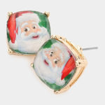 Brand New Boutique Santa Claus Christmas Holiday Cushion Square Stud Earrings Green Photo 0