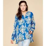 NEW ODDY blue floral crochet button front flowy tunic top sz 3X boho cottage lac Photo 3