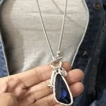 Silver 36" Long Faced Cristal Sweater Necklace Blue Womens Jewelry Photo 7
