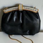 Black Leather Crossbody Purse With Pave Style Crystals And Gold Strap Photo 0