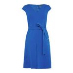 Karen Millen Belted Dress GORGEOUS COLOR Blue V-Neck Size US 6 Office Career Photo 1