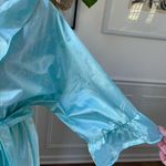 Vintage 80s Preview USA Aqua Satin Ruffle Robe M L Blue Size L Photo 4