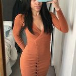 NEW “With Class" Orange Knit Ribbed Button Up Long Sleeve Dress Photo 0